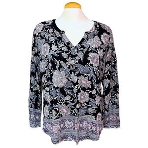 Women’s Large Lucky Brand Black Floral Long Sleeve Top